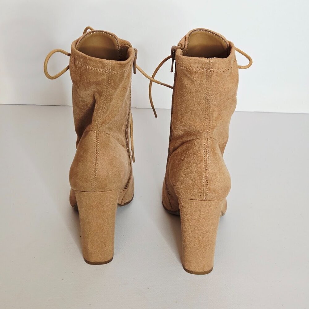 Steve Madden Elley Camel Tan Faux Suede Lace-Up Block Heel Zip Ankle Boot Sz 7 - Picture 5 of 9